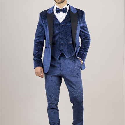 Men's Blue 3 Piece Velvet Wedding Tuxedo Formal Suit