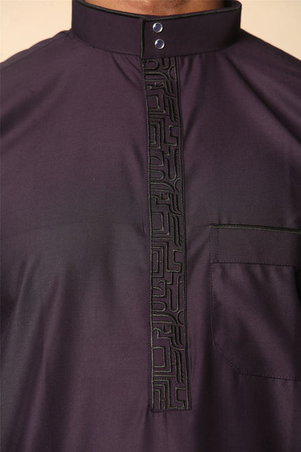 Mens Purple Thobe Jubba Emirati Islamic Arabic Eid Embroidery Kaftan Jubbah Robe