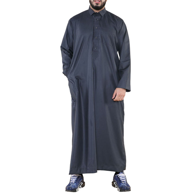 Mens Grey Thobe Jubba Saudi Ramadan Eid Islamic Kaftan Kaudara Arabic Jubbah