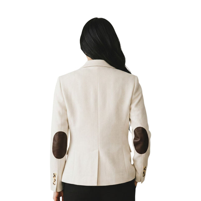 Women's Cream Herringbone Wool Tweed Blazer Waistcoat 2 Piece Set - WS-1