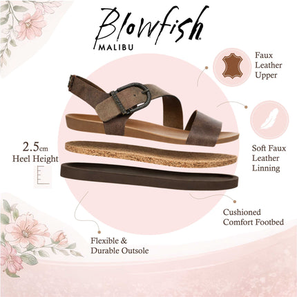 Blowfish Malibu Women's Brown Silver Footbed Strappy Flat Sandals - Lance