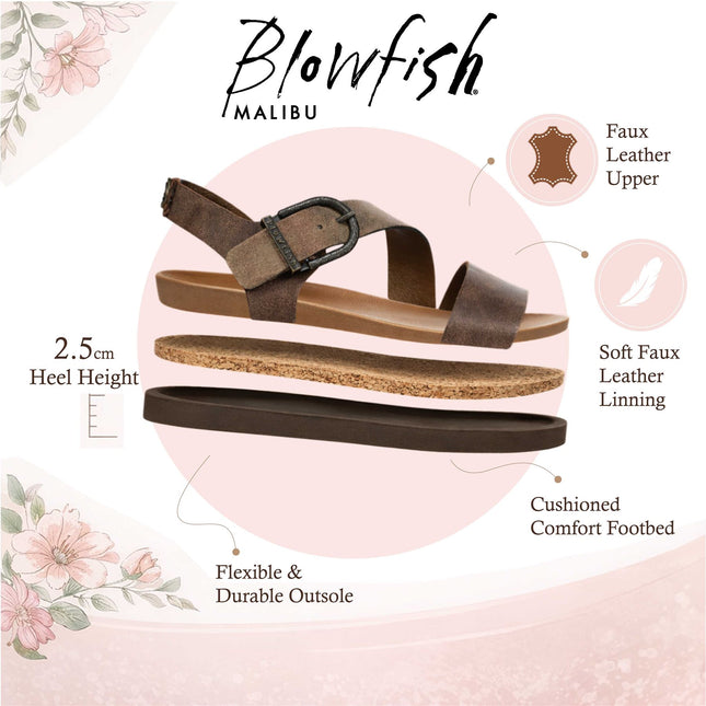 Blowfish Malibu Women's Brown Silver Footbed Strappy Flat Sandals - Lance