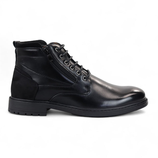 Men's Black Biker Lace-Up Ankle Boots