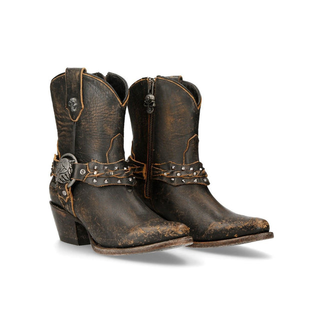 New Rock Brown Leather Pointed Cowboy Boots - WSTM005-S2