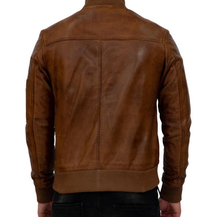 Mens Retro MA-1 Leather Bomber Jacket-Arlington