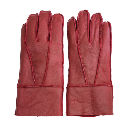 Infinity Leather Unisex Red Sheepskin Leather Gloves with Roll Up/Down Cuff