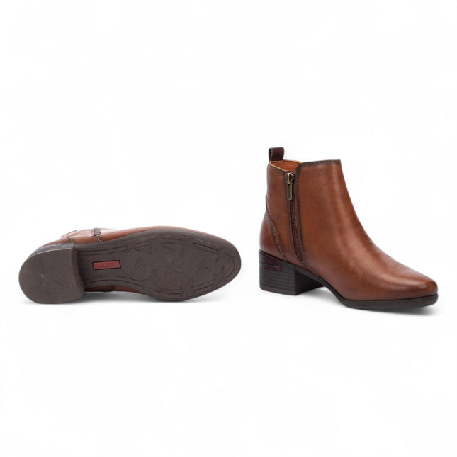 Pikolinos Women’s Cuero Brown Leather Zip Heel Ankle Boots - Malaga