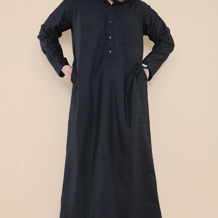 Mens Black Thobe Jubba Saudi Ramadan Eid Islamic Kaftan Kaudara Arabic Jubbah