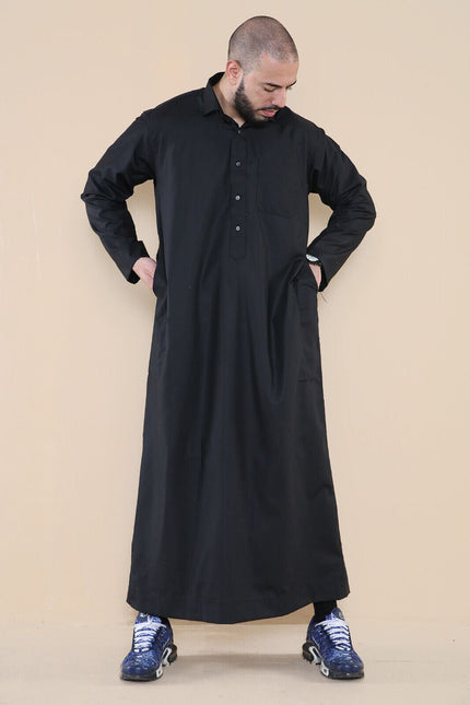 Mens Black Thobe Jubba Saudi Ramadan Eid Islamic Kaftan Kaudara Arabic Jubbah