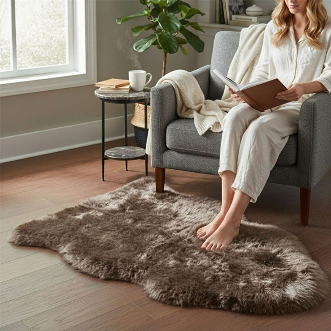 Genuine Taupe Sheepskin Natural Silky Soft Fluffy Real Wool Rug