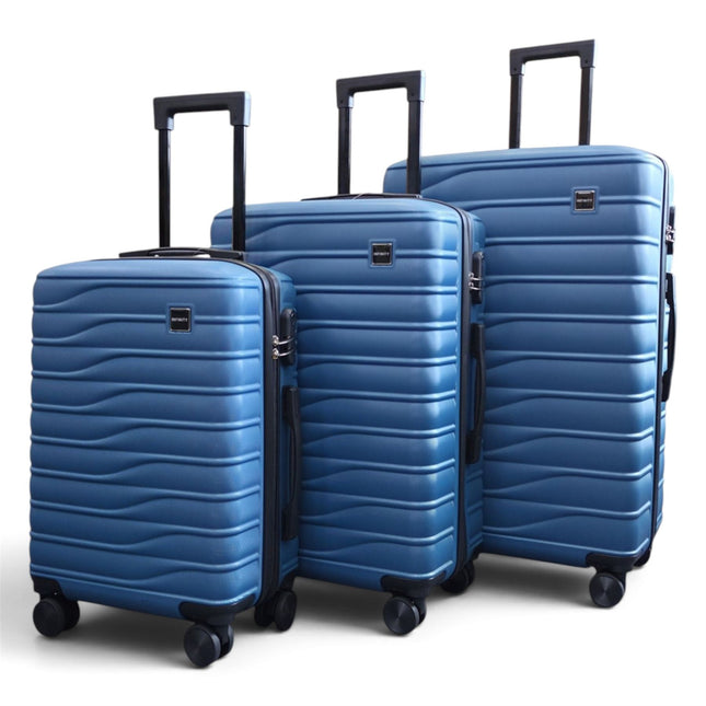 Hardshell Blue Suitcase Set Robust 8 Wheel Luggage Cabin Case Bag