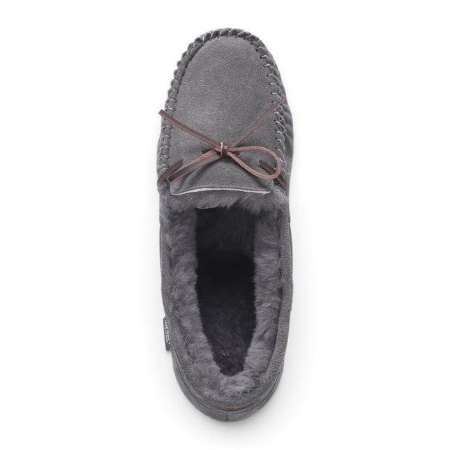 Men’s Grey Genuine Sheepskin Moccasin Winter Slippers - Flint