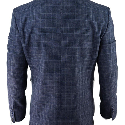 Mens Blue Check 3 Piece Tweed Suit Peaky Blinders 1920s Gatsby Tailored Fit