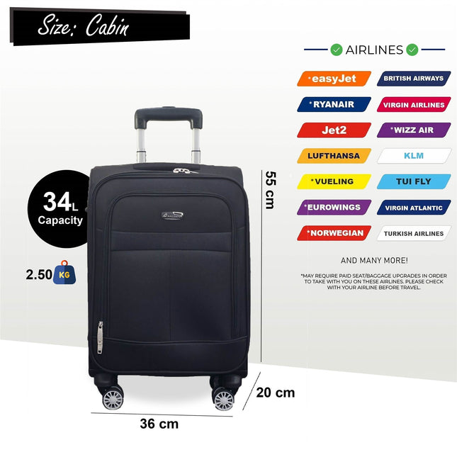 Soft Shell Cabin  55 x 36 x 20 cm PP Suitcase Luggage Suitable for Easyjet, Ryanair