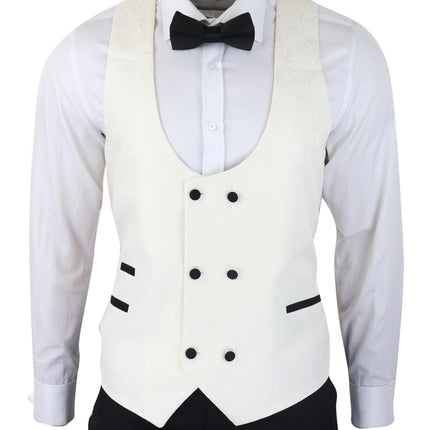 Mens Beige Tuxedo Blazer Waistcoat Brocade Ivory Satin Paisley Dinner Jacket