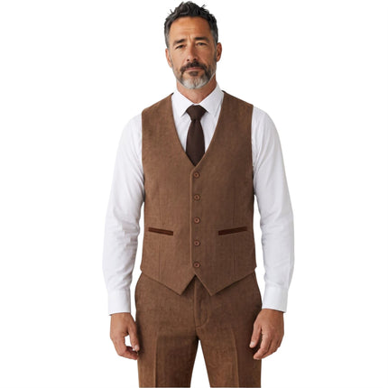 Men's Brown 3 Piece Tweed Herringbone Formal Suit -  IM4
