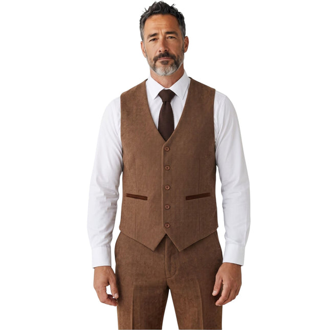 Men's Brown 3 Piece Tweed Herringbone Formal Suit -  IM4