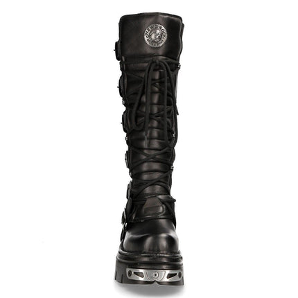 New Rock Knee High Black Leather Gothic Boots - 272-S1