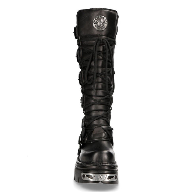 New Rock Knee High Black Leather Gothic Boots - 272-S1
