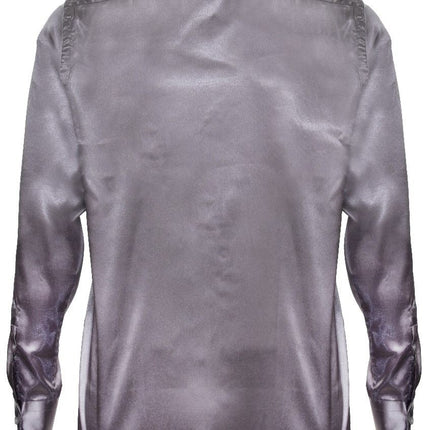 Mens Silver Satin Silk Shirt Smart Casual Button Down Cuff Tailored Fit