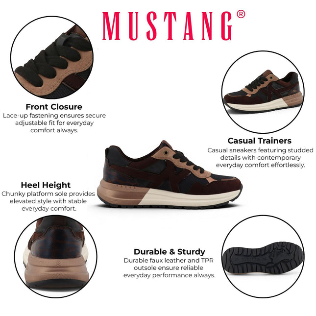 Mustang Women's Brown Faux Leather Trainers Platform Sneakers - M0702007