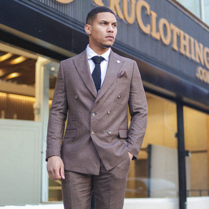 Men's Classic Brown Double Breasted 2-Piece Suit
