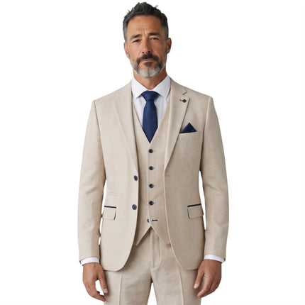 Men's Cream Checked Tailored Fit Suit - Regent