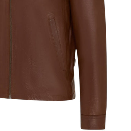 Mens Leather Tan Harrington Collar Biker Jacket - Arick