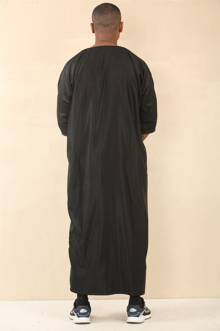 Men's Black Moroccan Thobe Djellaba Jubba Robe Eid