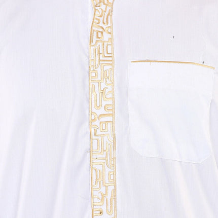Mens White Thobe Jubba Emirati Islamic Arabic Eid Embroidery Kaftan Jubbah Robe