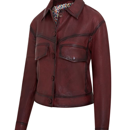 Womens Vintage Classic Lamb Leather Collared Biker Jacket