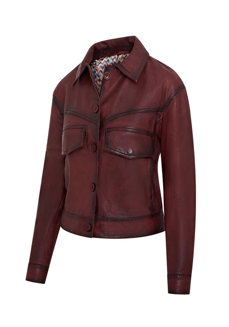 Womens Vintage Classic Lamb Leather Collared Biker Jacket