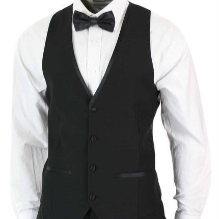Mens 3 Piece Black Tuxedo Suit Classic Satin Dinner Tailored Fit Wedding Prom