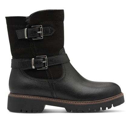 Tamaris Womens Winter Black Leather Buckle Zip Biker Ankle Boots