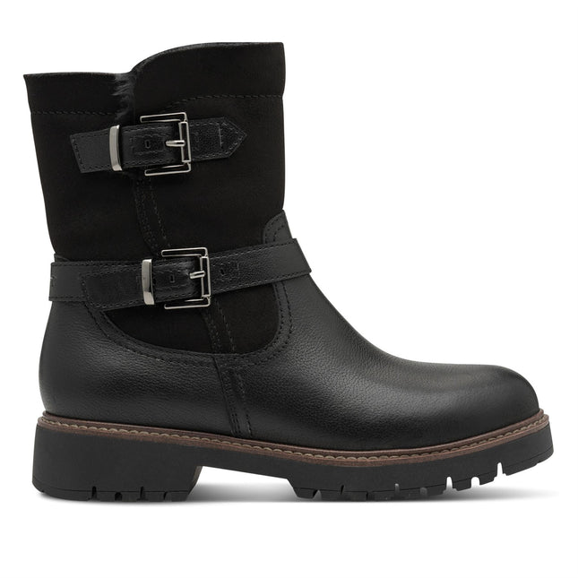 Tamaris Womens Winter Black Leather Buckle Zip Biker Ankle Boots