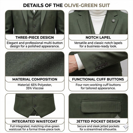 Women's Olive Three Piece Check Tailored Suit - TPW-53