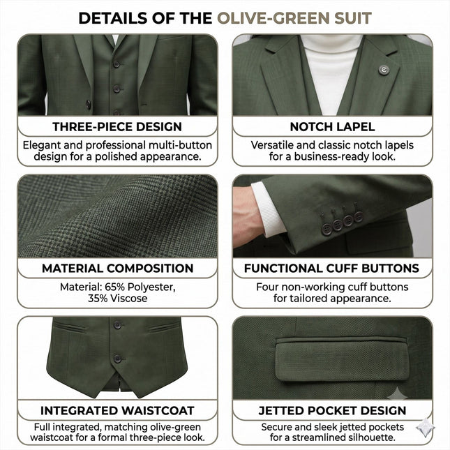 Women's Olive Three Piece Check Tailored Suit - TPW-53