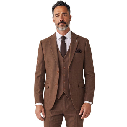 Men's Brown 3 Piece Tweed Herringbone Formal Suit -  IM4