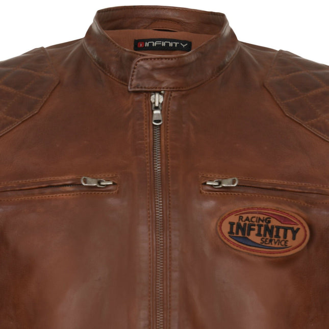 Men’s Classic Striped Racing Leather Jacket- Barcelona
