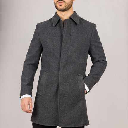 Men's Wool Blend Classic Collar Grey Overcoat