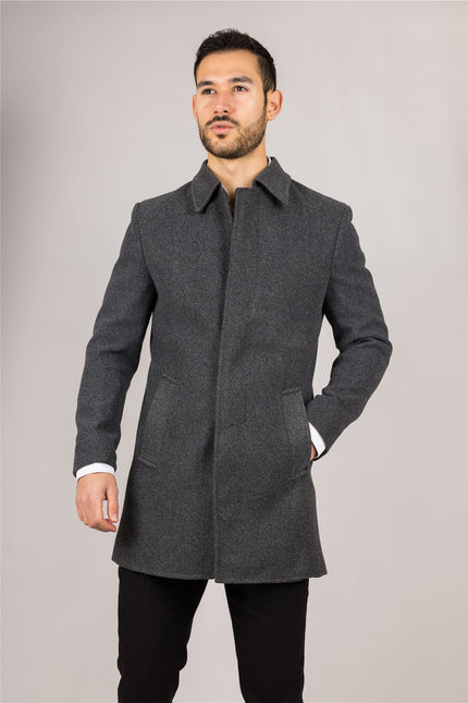 Men's Wool Blend Classic Collar Grey Overcoat