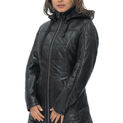 Women's Leather Quilted Parka Coat-Allentown