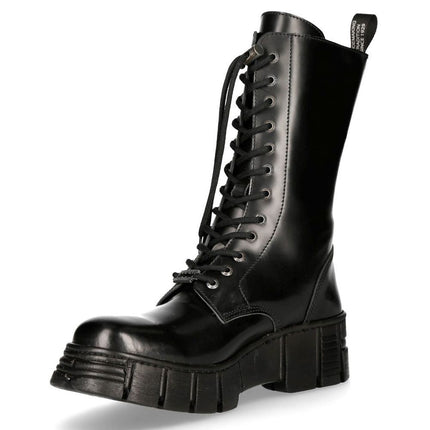New Rock Boots Leather Mid-Calf Tower Biker Boots- M-Wall027N-C2