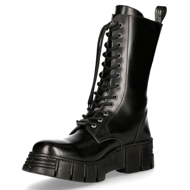 New Rock Boots Leather Mid-Calf Tower Biker Boots- M-Wall027N-C2
