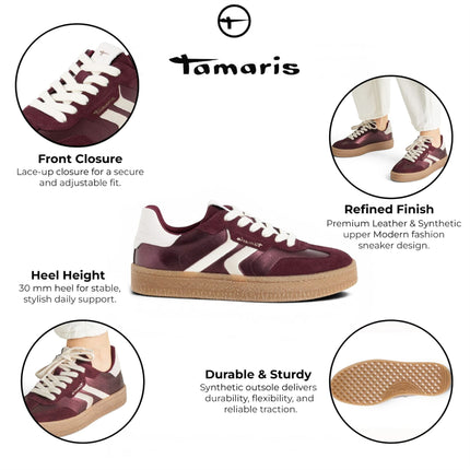 Tamaris Women's Burgundy Red Leather Trainers Sneaker Shoes - 23723-44