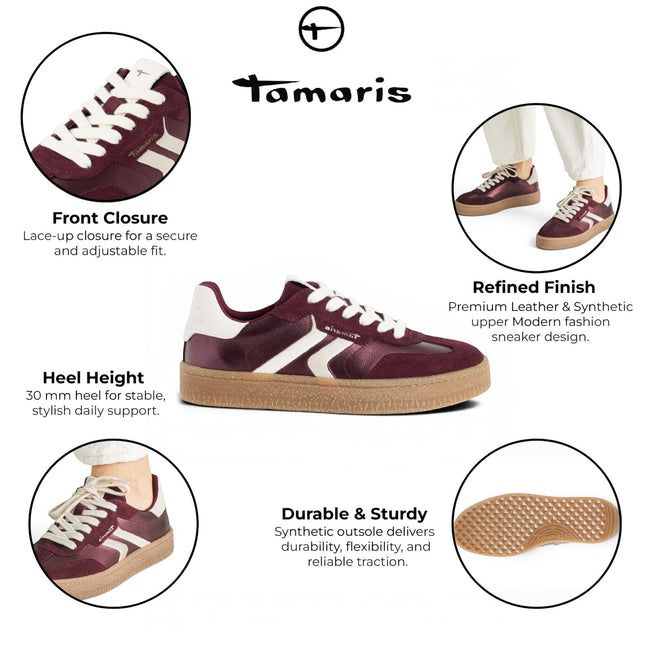 Tamaris Women's Burgundy Red Leather Trainers Sneaker Shoes - 23723-44
