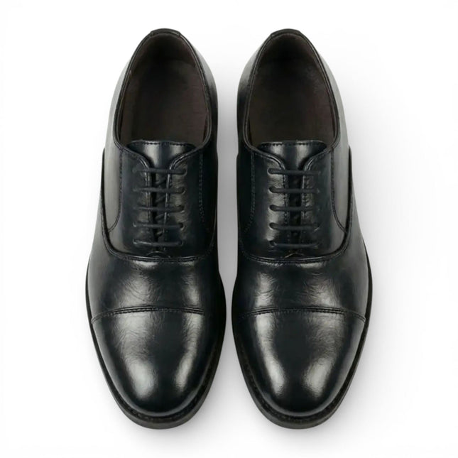 Men's Black Patent PU Leather Cap-Toe Oxford Formal Brogue Shoes