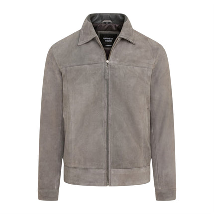Mens Grey Goat Suede Leather Harrington Biker Jacket - Berlin