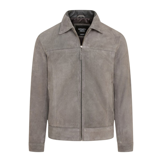 Mens Grey Goat Suede Leather Harrington Biker Jacket - Berlin