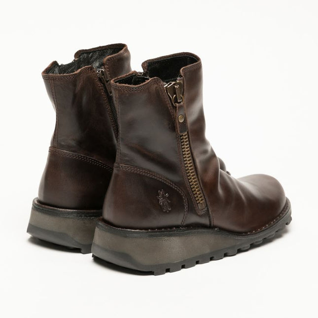 Fly London Womens Brown Mon944 Leather Wedge Heel Ankle Zip Up Chelsea Boots